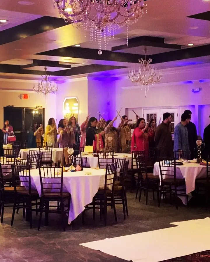 Banquet hall with purple uplighting